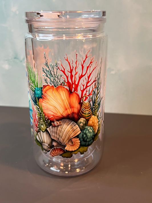 16 oz Acrylic Snow Globe Tumbler “Seahorse”