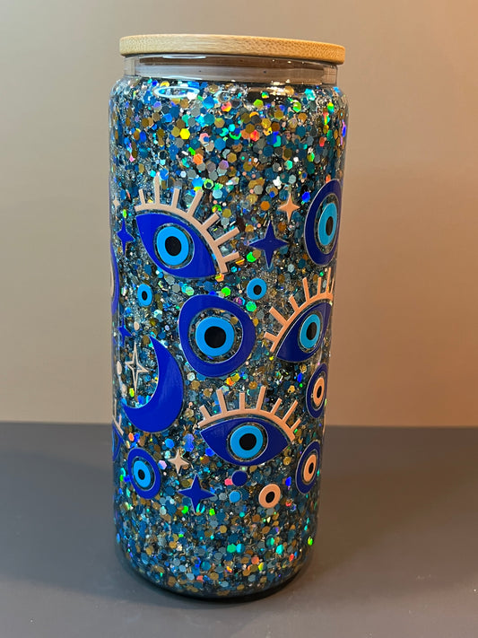 20 oz Glass Snow Globe Tumbler “Evil Eye”