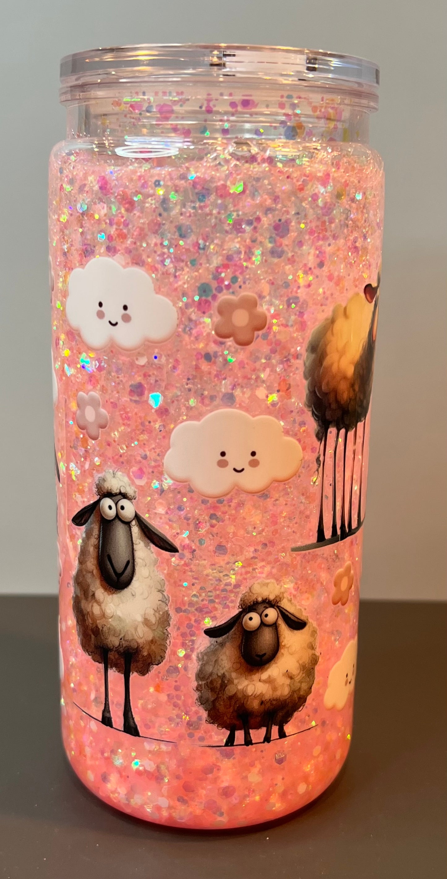 20 oz Acrylic Snow Globe Tumbler “Sheep”