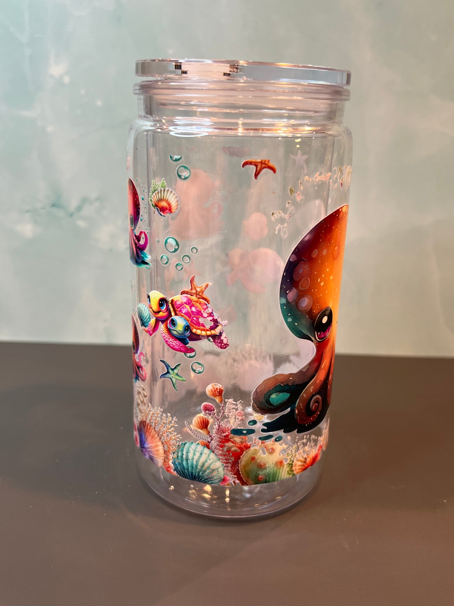 16 oz Acrylic Snow Globe Tumbler “Octopus”
