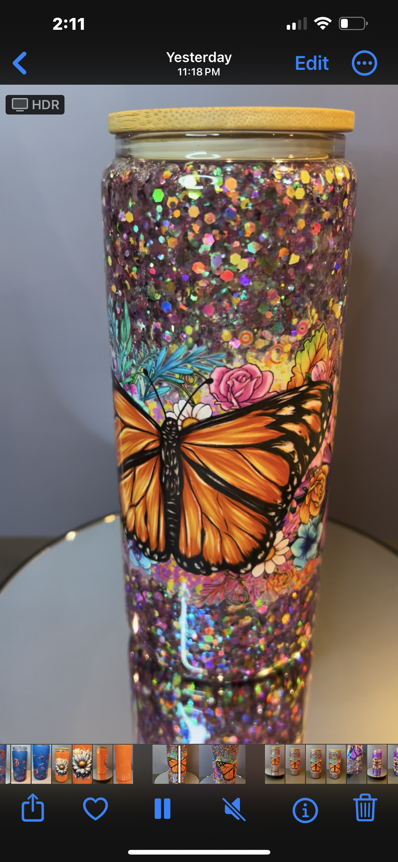 20 oz Glass Snow Globe Tumbler “Butterflies”