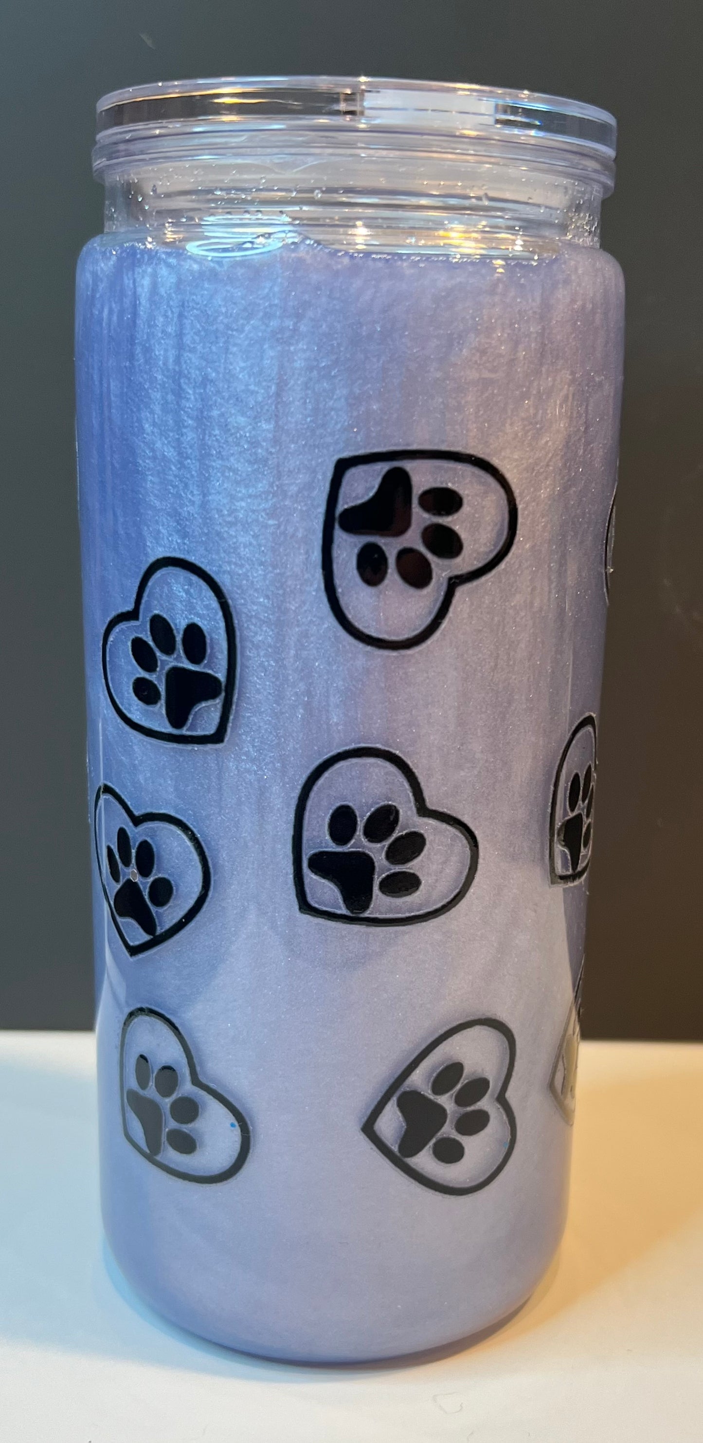 20 oz Acrylic Snow Globe Tumbler “Dog Paws - Shimmer”