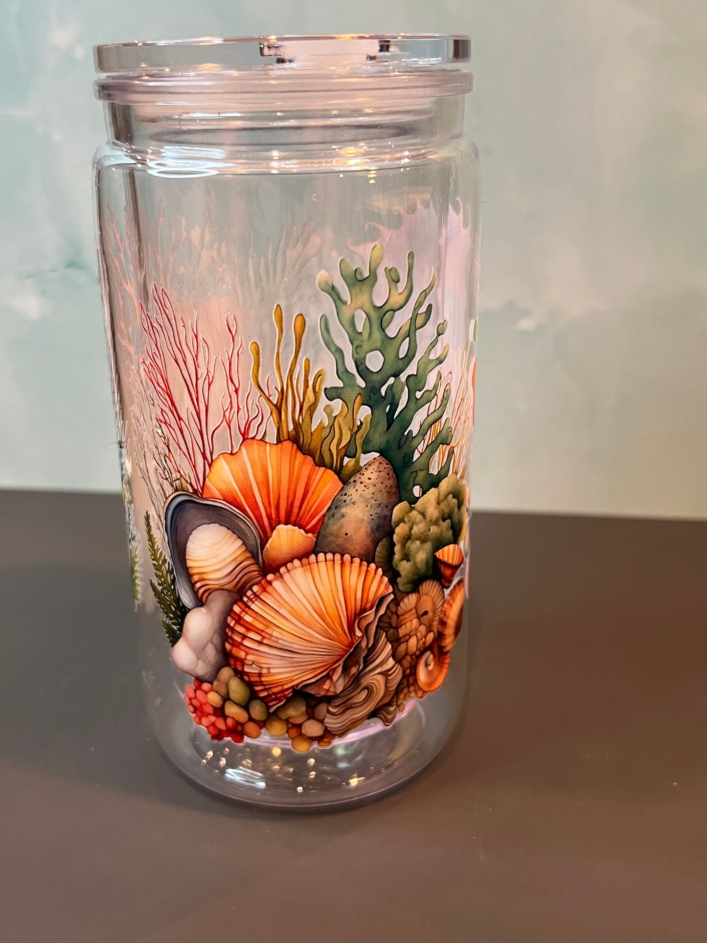 16 oz Acrylic Snow Globe Tumbler “Seahorse”