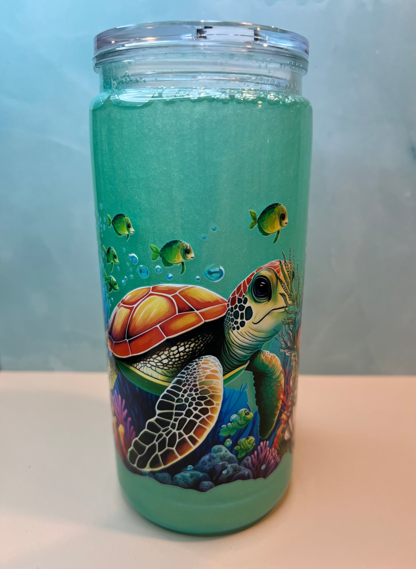 20 oz Acrylic Snow Globe Tumbler “Sea Turtle - Shimmer”