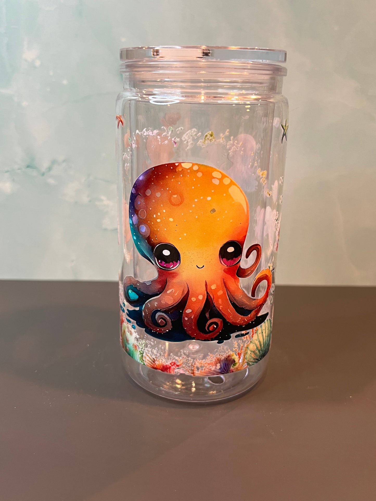 16 oz Acrylic Snow Globe Tumbler “Octopus”