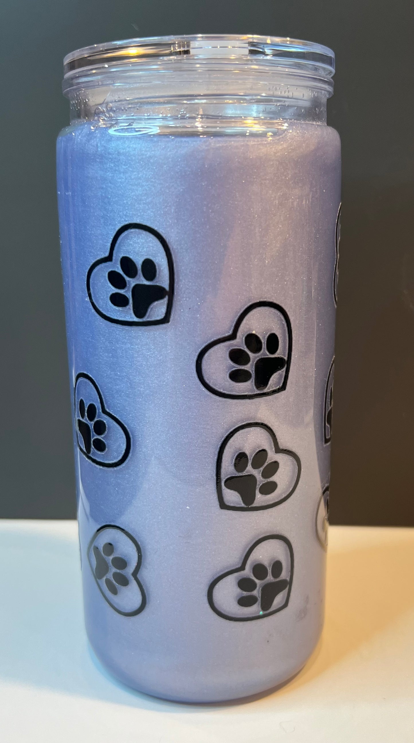 20 oz Acrylic Snow Globe Tumbler “Dog Paws - Shimmer”