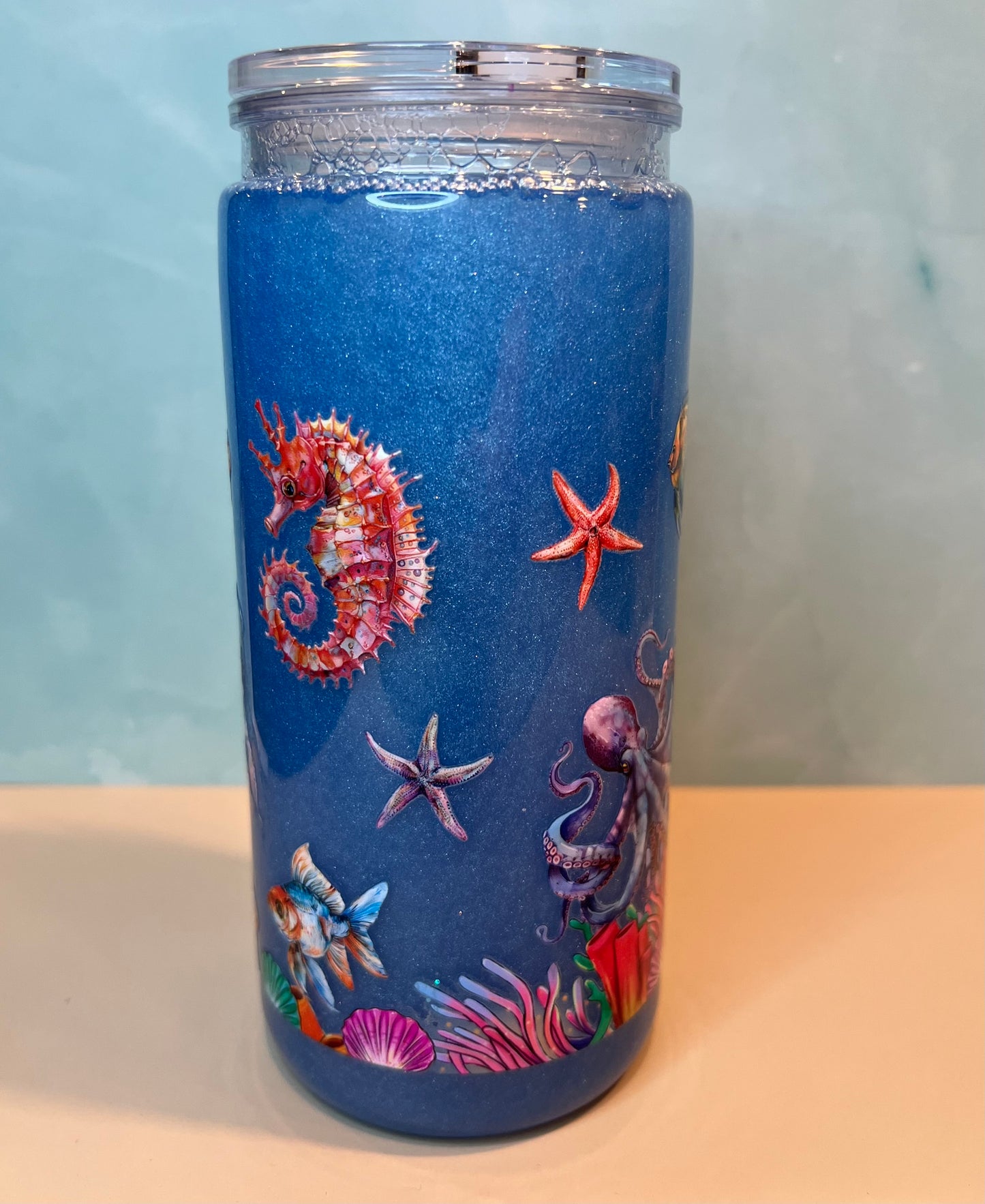 20 oz Acrylic Snow Globe Tumbler “Ocean Life - Shimmer”