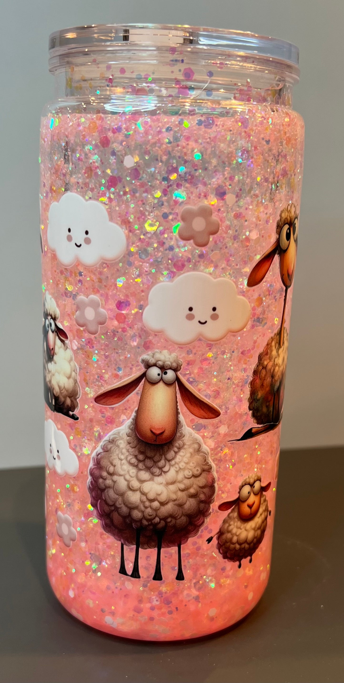 20 oz Acrylic Snow Globe Tumbler “Sheep”