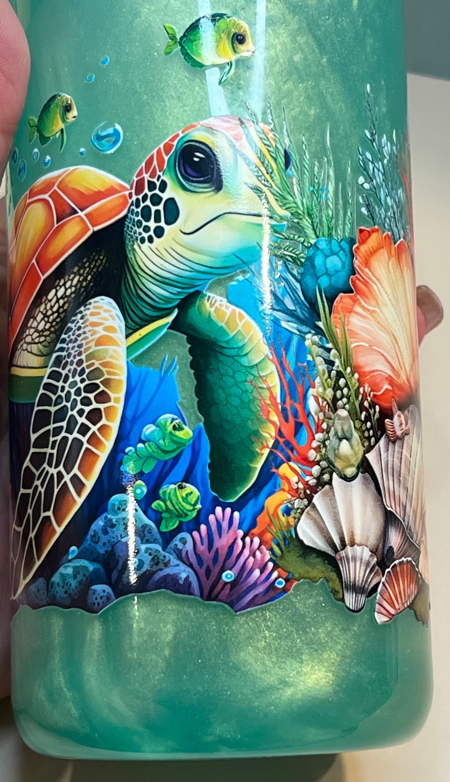 20 oz Acrylic Snow Globe Tumbler “Sea Turtle - Shimmer”