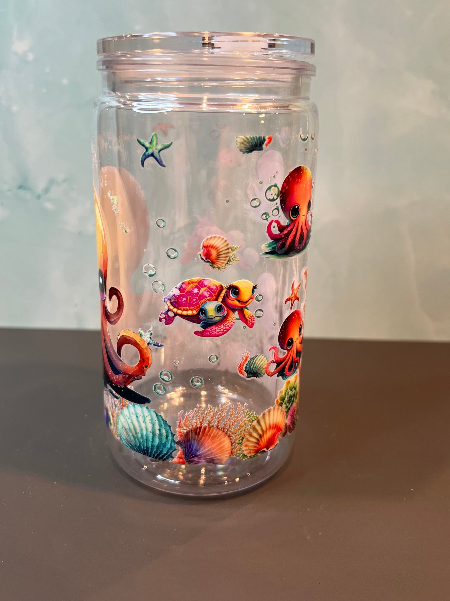 16 oz Acrylic Snow Globe Tumbler “Octopus”