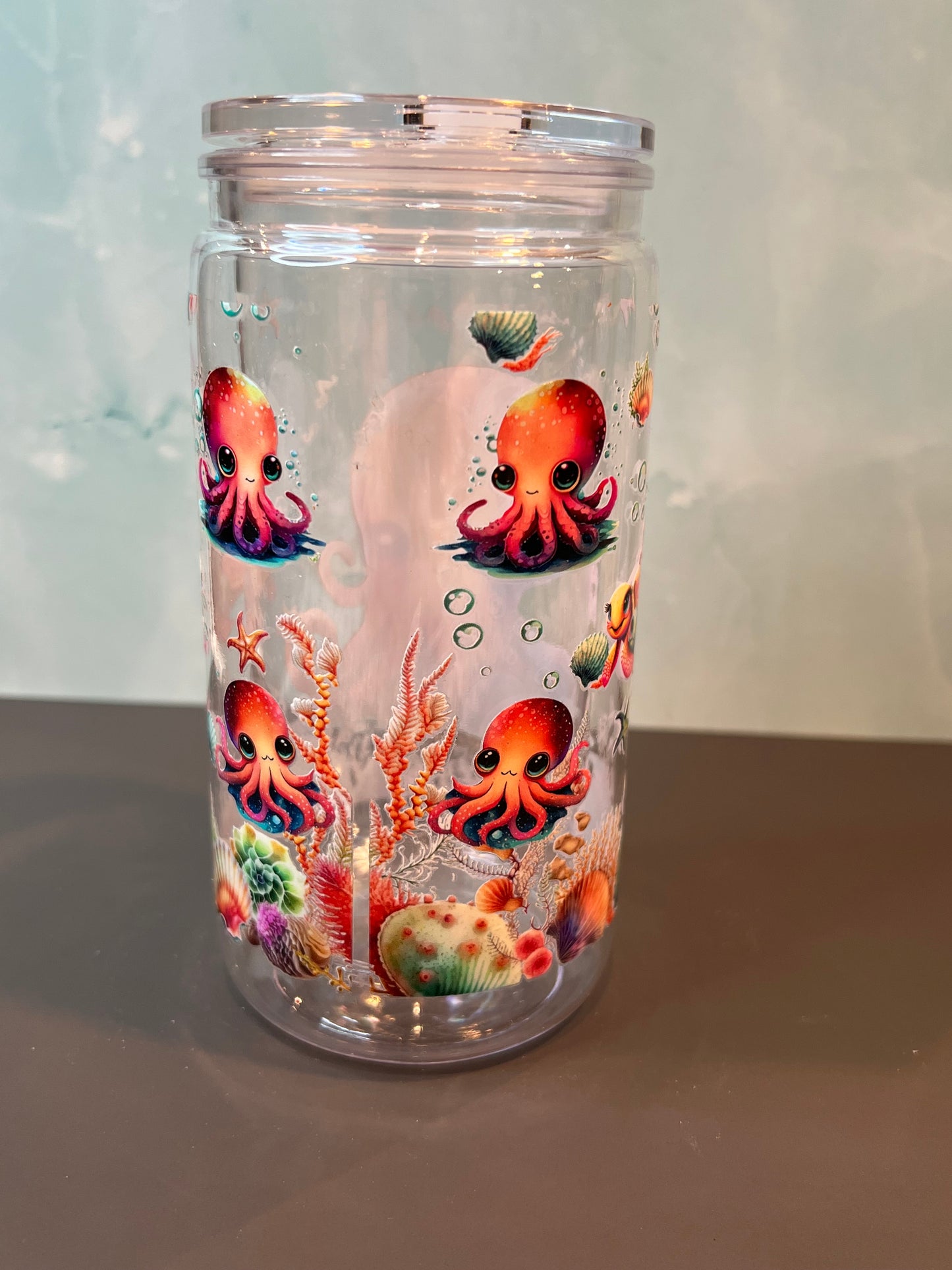16 oz Acrylic Snow Globe Tumbler “Octopus”
