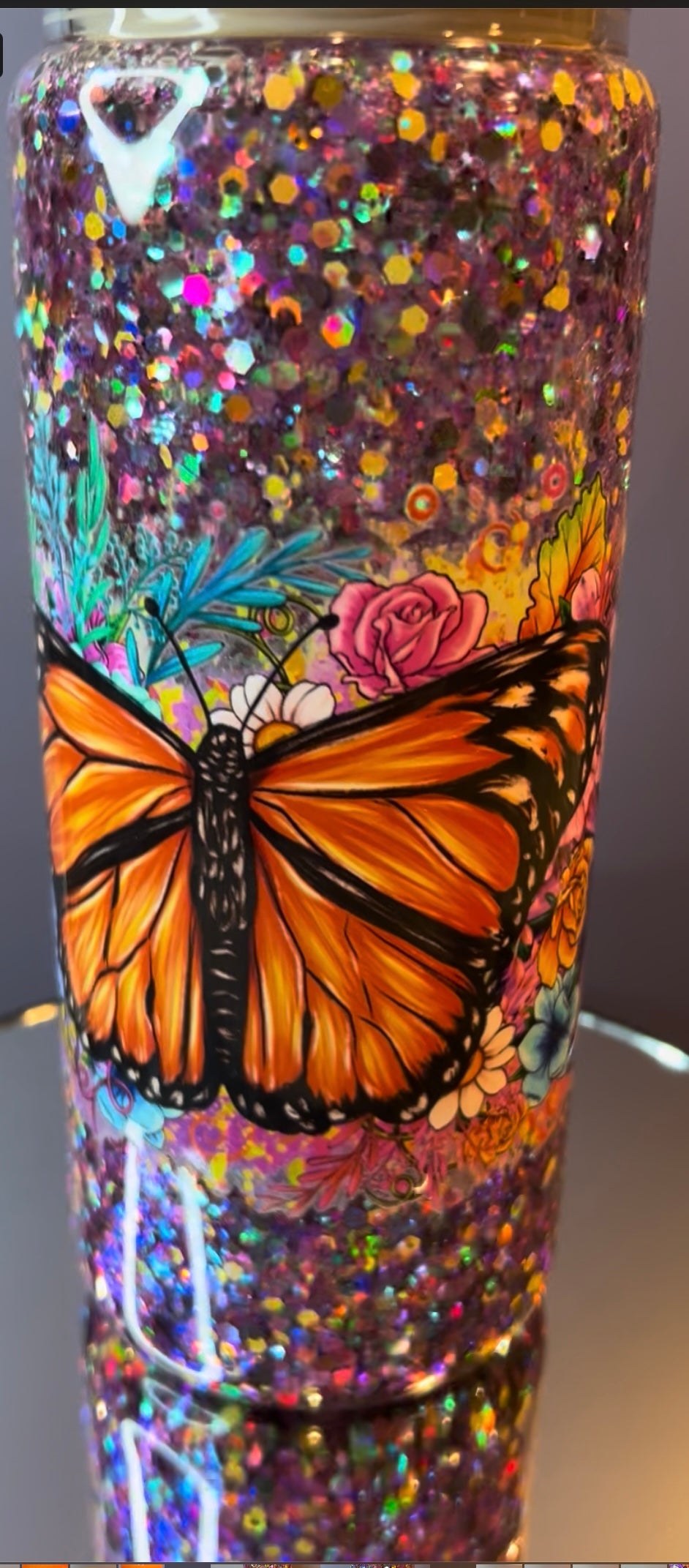 20 oz Glass Snow Globe Tumbler “Butterflies”