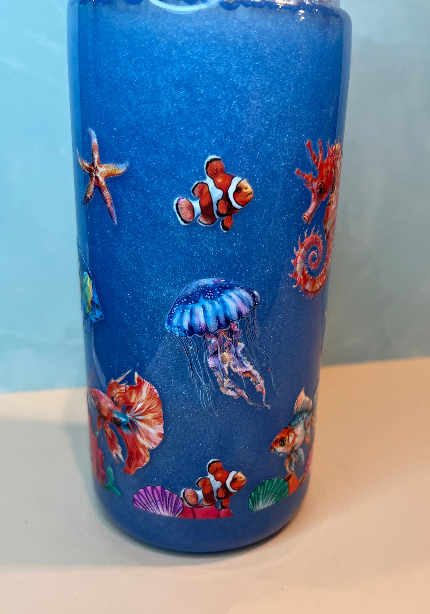 20 oz Acrylic Snow Globe Tumbler “Ocean Life - Shimmer”
